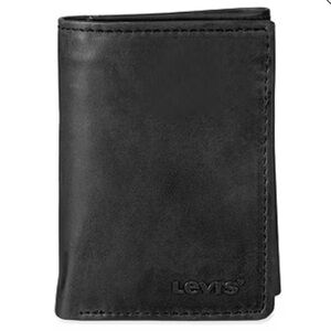 Levi's® Trifold With Zipper Mens Classic TriFold Wallet Black Leather New